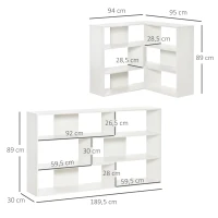 HOMCOM Bücherregal Eck-Bücherregal L-Form Standregal mit 6 Fächern Dekoregal Eckregal Medienregal 360° drehbar modern für Wohnzimmer Schlafzimmer Büro Weiß 189,5 x 30 x 89 cm(m-3)