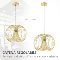 HOMCOM Lampada a Sospensione Altezza Regolabile, Illuminazione Moderna Soggiorno, Cucina, Camera da Letto, Colore Oro(m-4)