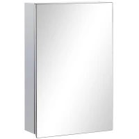 kleankin Armario de Baño con Espejo Armario de Pared con 3 Estantes de Almacenamiento para Ducha Aseo 39x12x60 cm Plata(m-1)