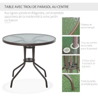 Outsunny Ensemble Salon de Jardin 6 pcs - Table Ronde + 4 chaises Pliables + Parasol - Acier époxy café textilène Polyester Beige(m-6)