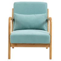 HOMCOM Fauteuil de salon avec cadre en bois massif fauteuil lounge - assise profonde - accoudoirs - aspect velours bleu(m-6)