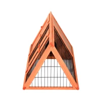 PawHut Kleintierstall 3-eckig Kleintierkäfig, Kleintiergehege mit Tür, Kleintierhaus, Meerschweinchenstall, Auslauf aus Tannenholz, Orange 118 x 50 x 45 cm(m-8)