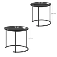 HOMCOM Lot de 2 tables basses rondes gigognes plateaux amovibles style industriel en acier Ø 43 et Ø 35 cm noir(m-3)