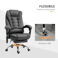 Vinsetto Poltrona da Ufficio Massaggiante e Reclinabile con Riscaldamento e Altezza Regolabile, Grigio(m-7)