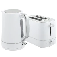 HOMCOM Kettle and Toaster Set, 1.7L 3000W Fast Boil Kettle & 2 Slice Toaster Kitchen Set with 6 Level Browning Controls, Defrost, Reheat, White(m-11)