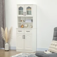 HOMCOM Kitchen Cupboard, Freestanding Storage Cabinet with 2 Adjustable Shelves, 2 Drawers and Open Counter for Living Room, Dining Room, 168cm, White(m-10)