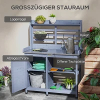Outsunny Gartentisch mit Schrankfach, Aluminium-Arbeitsfläche, Stauraum, 112x47x146cm, Grau(m-5)