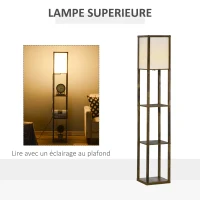 HOMCOM Lampadaire étagère Lampe étagère 26L x 26l x 160H cm 3 étagères 4 Niveaux MDF Blanc et Marron(m-6)