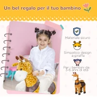 HOMCOM Cavallo a Dondolo con Ruote a Forma di Giraffa per Bambini da 3-6 Anni, 70x32x87cm, Giallo(m-4)