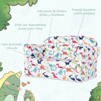 HOMCOM Sofá Infantil con Estampado de Dinosaurios con Respaldo y Reposabrazos Incorporados y Cómodo Acolchado Para +12 Meses 76x39x44 cm(m-4)