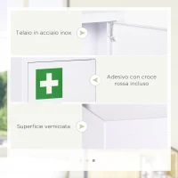 kleankin Armadietto Medicinali a 3 Ripiani in Acciaio Inox con 2 Chiavi e Montaggio a Parete, 30x14x46 cm, Bianco(m-6)