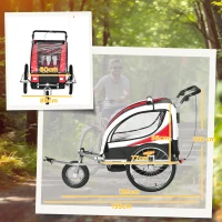HOMCOM Remolque para Bicicleta con Barra de Paseo para Niños de 2 Plazas con Rueda Delantera Giratoria 360° y Asiento Acolchado Carga Máx. 40 kg Rojo(m-3)