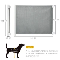 PawHut Barrière de sécurité barrière animaux rétractable automatique 1,15L x 0,83H m teslin métal gris(m-3)