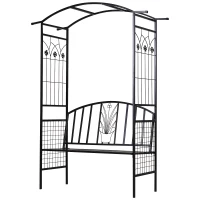 Outsunny Pflanzbogen mit Bank Sitzbank Torbogen Rankgitter Rankhilfe Garten Bogendach Metall Schwarz 154 x 60 x 205 cm(m-14)