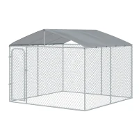 PawHut Jaula para Perros de Exterior con Toldo Anti-UV Impermeable y Marco de Acero para Jardín Patio 300x300x234 cm Plata(m-10)