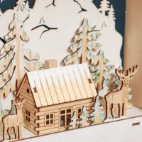 HOMCOM LED Adventskalender mit Dorfszene, 24 große Schubladen, MDF, 34 x 7 x 34 cm, Rot(m-9)