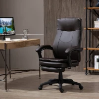 Vinsetto Ergonomischer Bürostuhl mit Fußstütze, Chefsessel, höhenverstellbarer Schreibtischstuhl Computerstuhl mit Gepolsterte Rückenlehne, Braun, 64 x 64 x 112-120 cm(m-2)