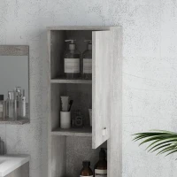 kleankin Set Mobili Bagno da 4 Pezzi con Lavabo da 60cm, Mobiletto, Colonna Bagno e Specchiera in Legno, Grigio(m-8)