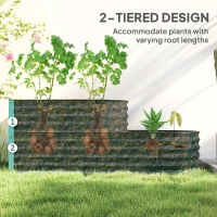 Outsunny Two-Tier Galvanised Steel Garden Planter - Dark Green(m-4)