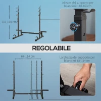 HOMCOM Supporto per Bilanciere Multifunzione in Acciaio, Altezza e Larghezza Regolabile, 123-170x103x111-161cm(m-4)