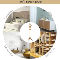 HOMCOM Perchero de Pie de Bambú Tipo Árbol con 8 Ganchos para Colgar Ropa Bolsas Sombreros para Entrada Recibidor Pasillo Salón 60x60x178 cm Natural(m-6)
