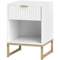 HOMCOM Nachttisch mit Schublade und Regal, Stauraum und Metallbeinen, für Schlafzimmer, Wohnzimmer, Weiß(m-1)