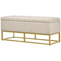 HOMCOM Banqueta con Almacenamiento Banco Rectangular Tapizado en Lino con Tapa Abatible y Patas de Acero 110x44x48 cm Beige(m-11)