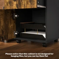 HOMCOM 60cm Filing Cabinet with Drawer, Open Shelf, Metal Handles and 4 Wheels, Office Home Organiser Mobile Printer, Rustic Brown(m-7)