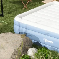 Outsunny Campingmatratze für 2 Personen, aufblasbar, eingebaute Pumpe, Tragetasche, 203 x 152 x 46 cm, Hellblau(m-9)