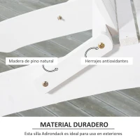 Outsunny Silla Adirondack de Madera Plegable Silla de Jardín con Reposabrazos y Respaldo Alto para Terraza Balcón Exterior Carga Max. 113 kg 73x88x93 cm Blanco(m-6)