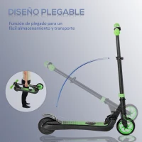 HOMCOM Patinete Eléctrico para Niños de +6 Años Scooter Eléctrico Plegable con Altura Ajustable Batería 24V Velocidad Máxima 8 km/h Carga 50 kg 71x36,5x75-80 cm Verde(m-6)