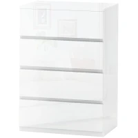 HOMCOM Cómoda con 4 Cajones Diseño Anti-vuelco Cajonera para Salón Pasillo 55x33x80 cm Blanco Brillante(m-10)
