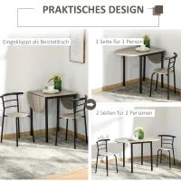 HOMCOM 3-teilige Sitzgruppe, ovaler Tisch mit zwei Stühlen 120 x 60 x 75 cm, Schwarz + Natur(m-5)