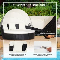 Outsunny Set 4 Pzi Divano Circolare da Giardino, Mobili Componibili Rattan Nero, Tettuccio e Cuscini Beige 180x175x147cm(m-6)