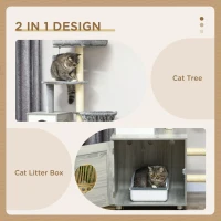 PawHut Enclosed Cat Litter Box with Cat House, Cat Bed, Scratching Posts, Platforms, for Indoor Cats - Grey(m-4)
