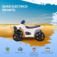 HOMCOM Quad Eléctrico para Niños 18-36 Meses Cuatrimoto Infantil a Batería 6V Faros Bocina Velocidad 0-3 km/h 65x40x43cm Blanco(m-4)