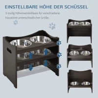 PawHut Erhöhter Hundenapf Höhenverstellbar Futternapf mit Ständer Wassernapf 2 x 2L Edelstahlnäpfen Langsamfutternapf verstellbar Fressnapf Futterstation Hundenäpfe für alle Hundegrößen, Kaffee(m-7)