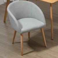 HOMCOM Lot de 2 chaises de salle à manger chaise de cuisine Design scandinave - Pieds inclinés effilés Bois Caoutchouc - Assise Dossier accoudoirs ergonomiques Aspect Lin Gris(m-8)
