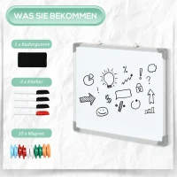 HOMCOM Whiteboard Magnettafel, leicht abwischbar, mit 4 Markern, 10 Magneten, 1 Radierer, 60 x 1,8 x 45cm(m-5)