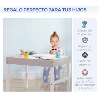 HOMCOM Mesa y Silla Infantil de Madera con Tablero Extraíble Mesa de Bloques de Construcción para+18m 80x60x57,5 cm Gris(m-6)