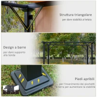 Outsunny Pergola Gazebo da Giardino in Acciaio con Tende Regolabili 3x3m, Marrone Chiaro(m-6)