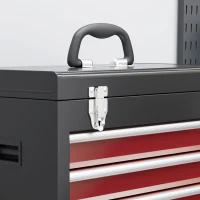 HOMCOM Rollbarer Werkzeugschrank, Stabiler Schrank mit oberer Werkzeugkiste und Schubladen, abschließbar, Metall, Schwarz+Rot(m-9)