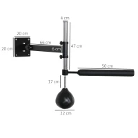 HOMCOM Speed Bag a Parete per Boxe e MMA ad Altezza Regolabile con Asta, in Acciaio e PU, 79x72x20 cm, Nero(m-3)