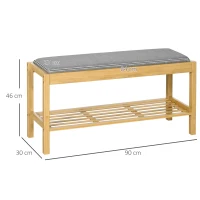 HOMCOM Banco Zapatero de Bambú Zapatero con Asiento Tapizado para 3 Pares de Zapatos con Estante de Listones 90x30x46cm Natural(m-3)