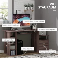 HOMCOM Computertisch Schreibtisch Bürotisch PC Tisch Arbeitstisch Kombitisch Braun(m-4)