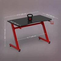 HOMCOM Scrivania da Gaming in Legno e Acciaio con Passacavi, Scrivania per Computer Portabicchieri e Gancio per Cuffie, Rosso e Nero,120x65x74.5cm(m-3)