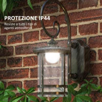 Outsunny Lampada da Esterno con Pannello Solare, Impermeabile IP44 e Accensione Automatica, Nero(m-7)