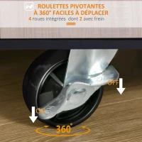 HOMCOM Chariot de service desserte de cuisine à roulettes multi-rangements placard double portes + 3 étagères + niche + tiroir panneaux particules noir chêne(m-5)