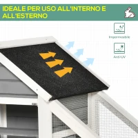 PawHut Conigliera in Legno con Area Aperta e Rampa, Gabbia per Conigli con Fondo Estraibile e Porte, 140x65x120 cm, Grigia(m-5)