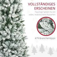 HOMCOM Künstlicher Weihnachtsbaum, schlanke Form, Kunstschnee, dreiteilig, flammhemmend, Metallfuß, 180 cm, Grün(m-5)